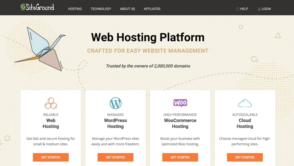SiteGround Web Hosting Plans Homepage Hero Screenshot