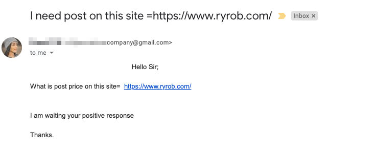 Blog Outreach Email Example Terrible with Bad Formatting Screenshot