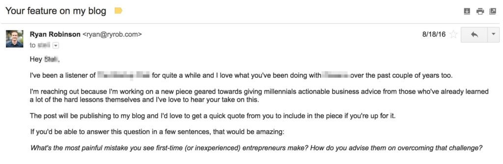 Cold Email Example for Freelancers Ryan Robinson ryrob feature on my blog