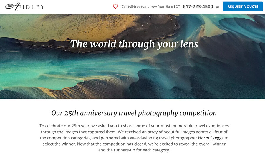 Contests and Competition Types of Blog Content (Screenshot of Audley Photo Contest)