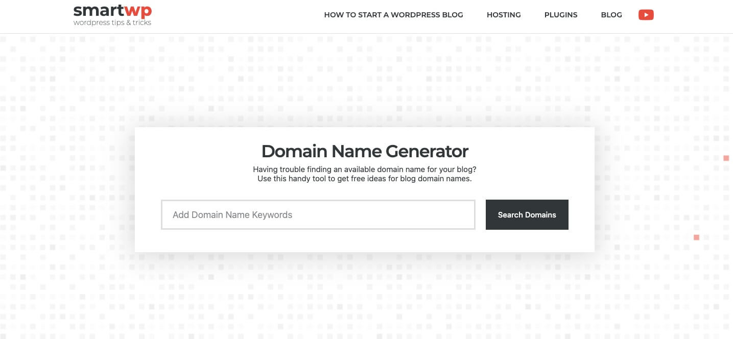Domain Name Generator by SmartWP (Screenshot) to Get Domain Name Ideas