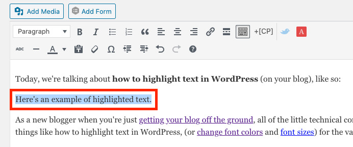 Example of Highlighted Text in WordPress Classic Editor (Screenshot)
