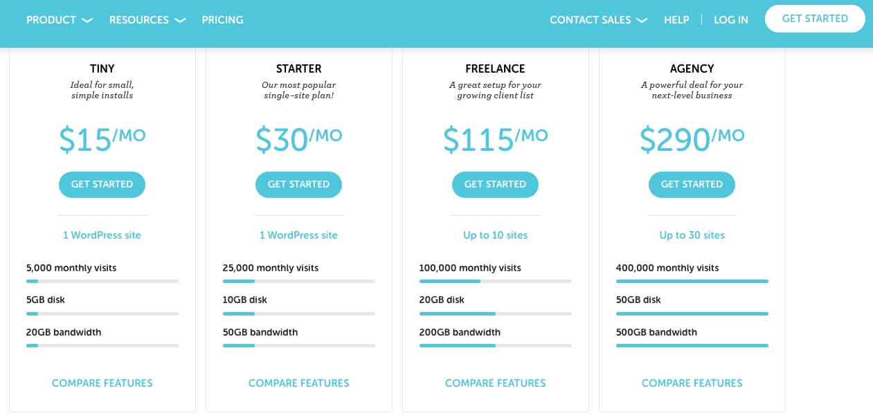 Flywhel Managed WordPress Hosting Pricing Plans (Screenshot)