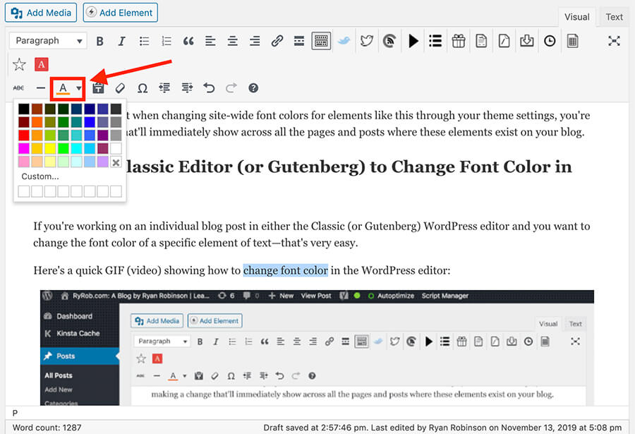 Font Color Settings in WordPress Editor
