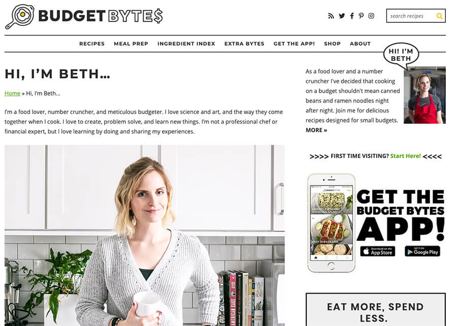 Food Blog About Page Budget Bytes with Beth