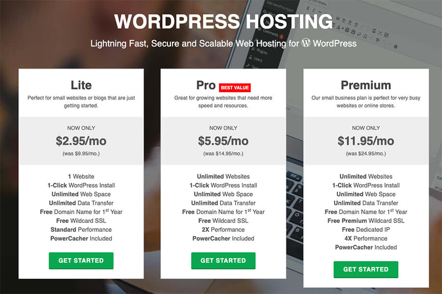 GreenGeeks WordPress Hosting Plans Pricing Breakdown and Screenshot