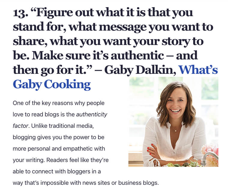 Quotes to Build Authority in Your Blog Content (Screenshot of Gaby Dalkin Quote)