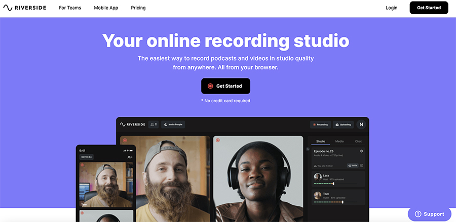 RiversideFM Podcast Recording Software Platform (Screenshot)