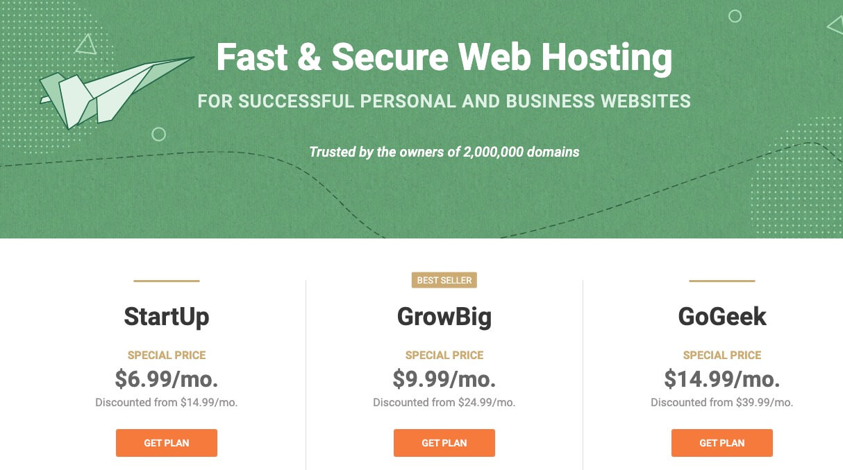 Siteground's Cheap Hosting Plans (Pricing Table Screenshot Image)