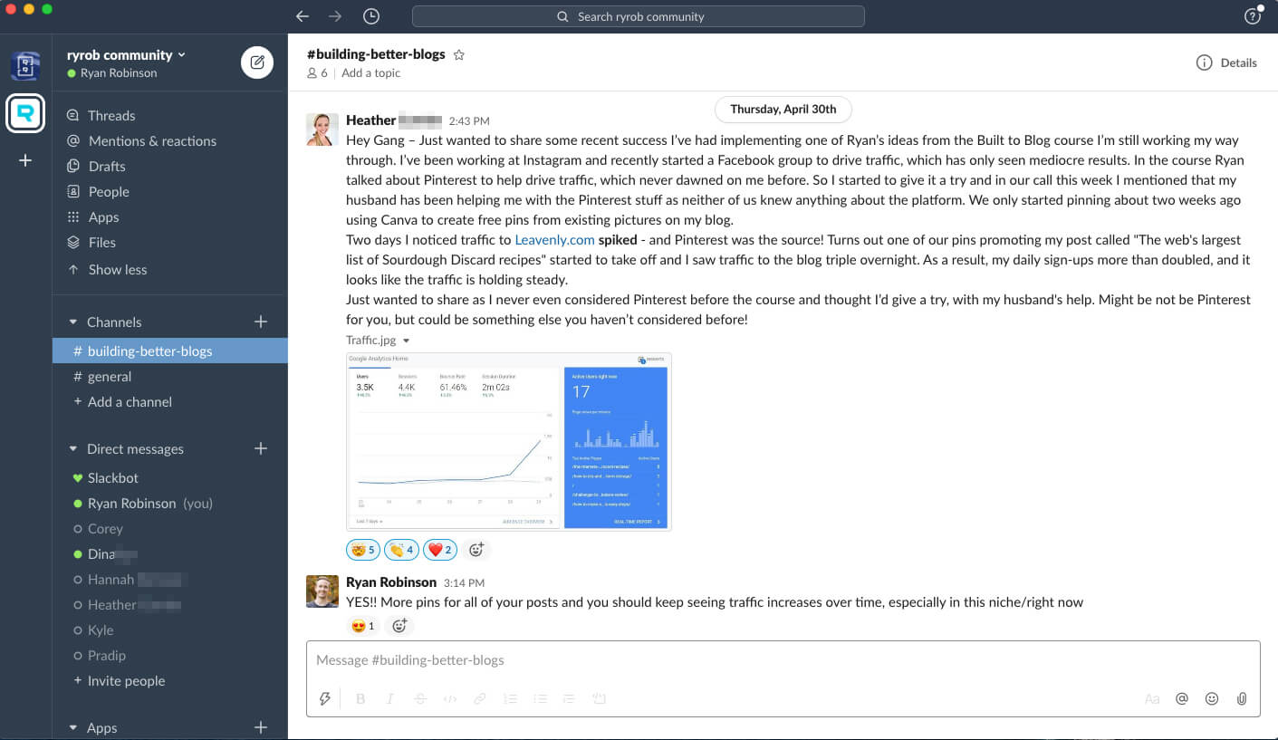 Slack Community Screenshot (Blog Scholarship Peeps)