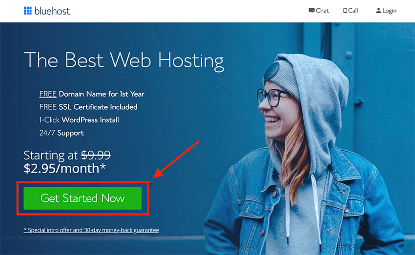 Start a Blog with Bluehost Web Hosting Plans (WordPress) and Domains Screenshot of Bluehost Homepage