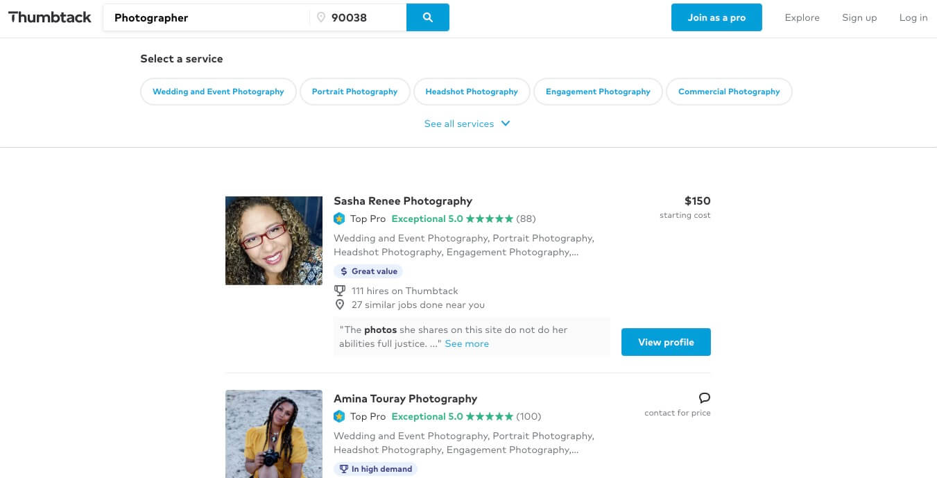 Thumbtack (Freelance Jobs Website) Homepage Screenshot