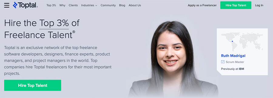 Toptal Remote Jobs Website (Screenshot of Homepage)