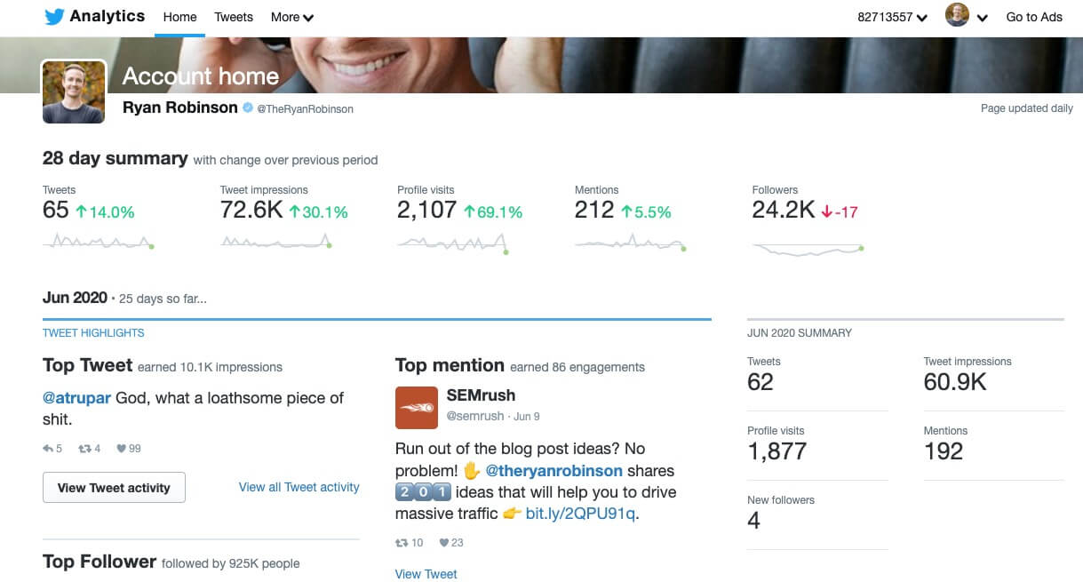 Twitter Analytics and Insights Screenshot (Blog Audience Data)