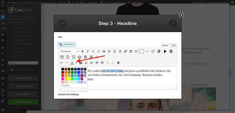 Using a Page Builder to Change Text Color in WordPress Screenshot