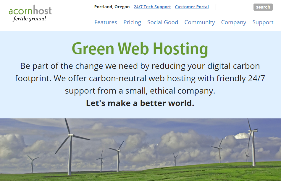 Acorn Host's Homepage (Screenshot) Eco-Friendly Example