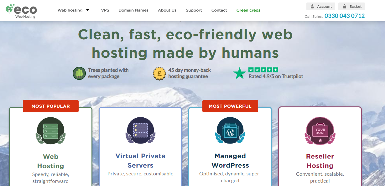 Eco Web Green Hosting Plans (Homepage Screenshot)