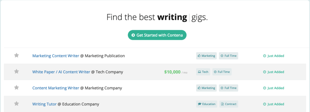 Best Remote Jobs Websites Writing Jobs on Contena (Homepage Screenshot)