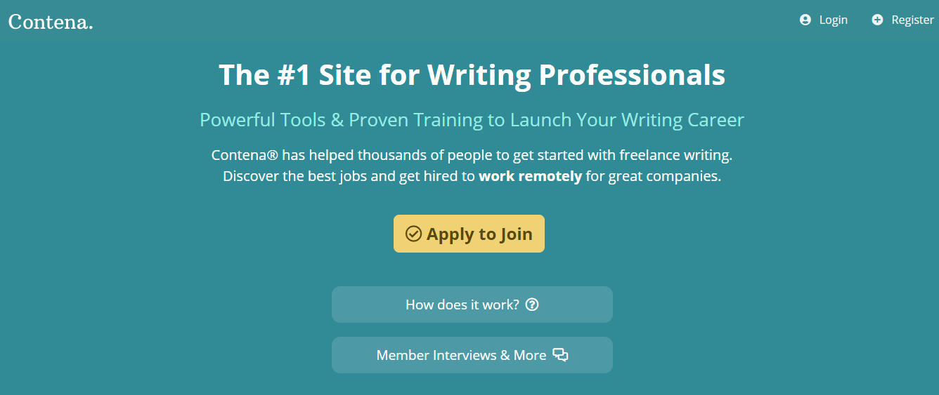 Contena Homepage Screenshot (Top Website for Blogging Jobs)