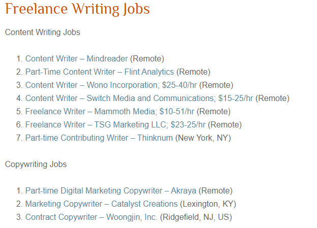 Available Freelance Writing and Blogging Jobs on FWJ (Screenshot)