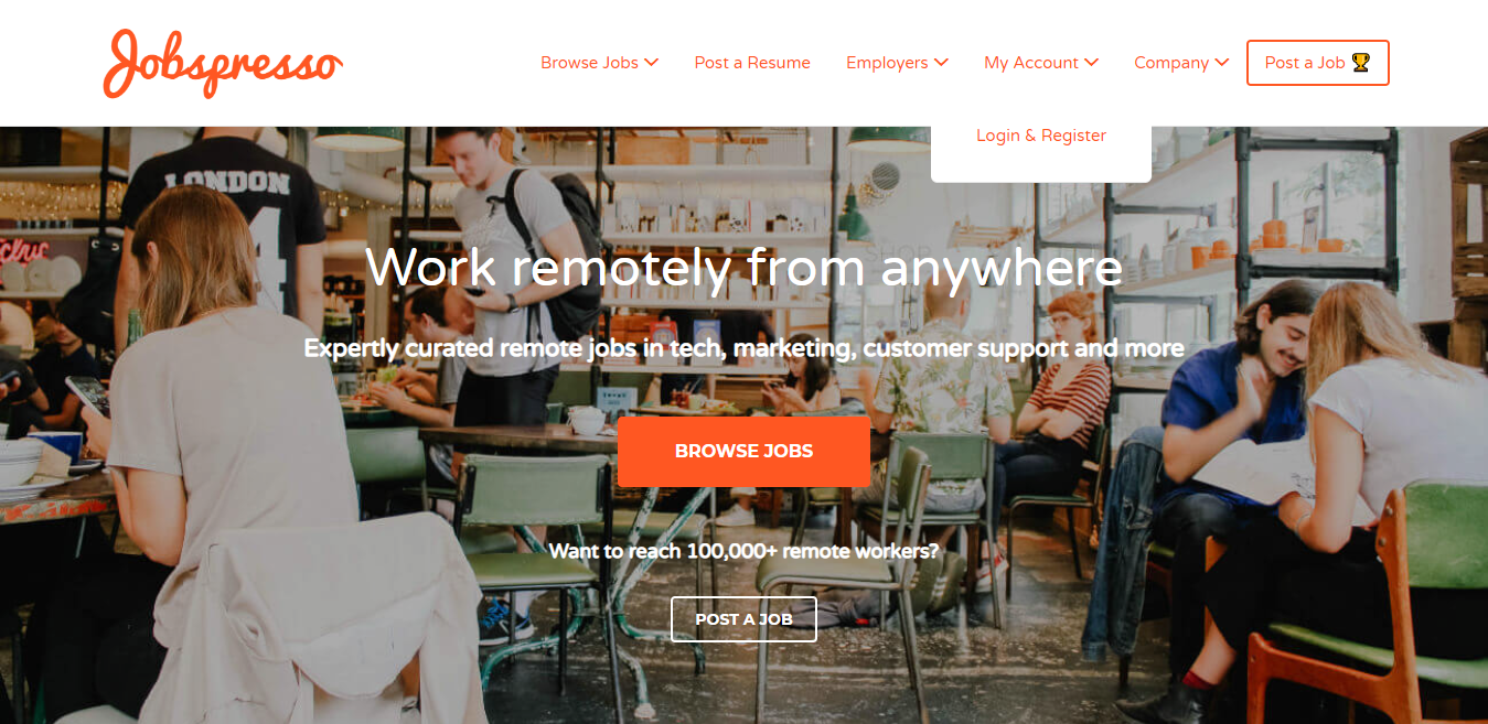 Jobspresso Homepage Screenshot Example