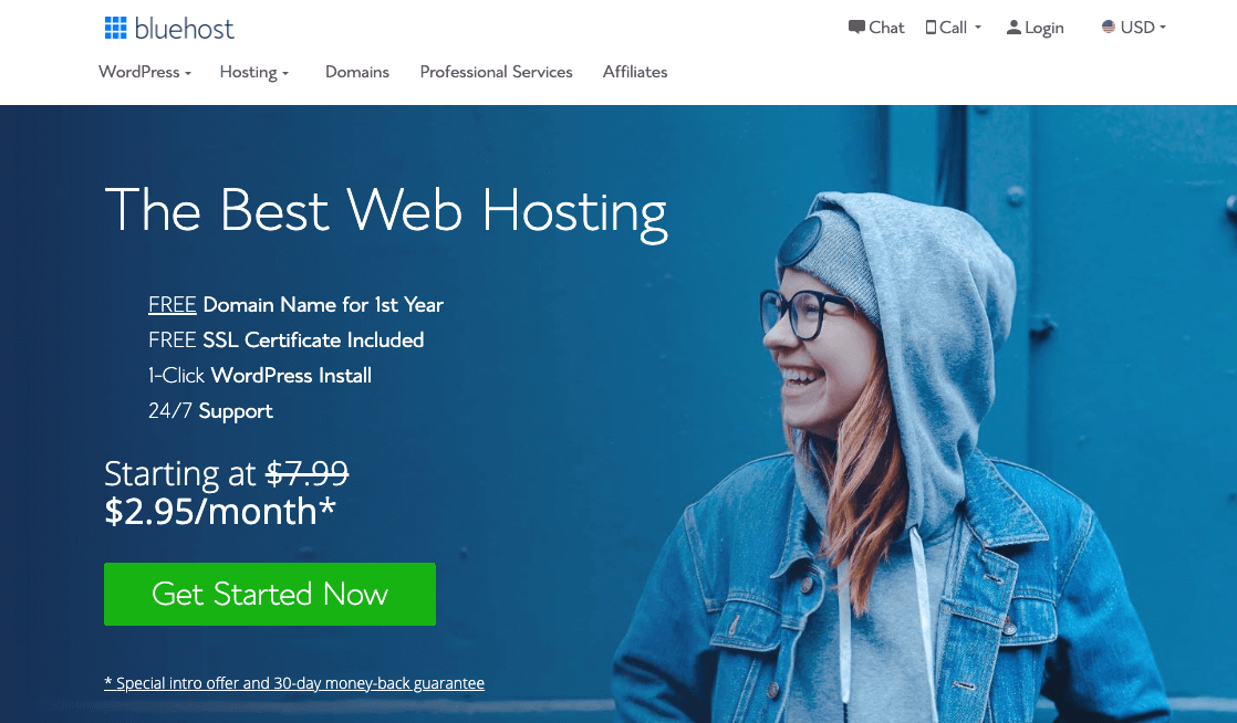 Bluehost Homepage Screenshot for Cheap Hosting Plans with Great Customer Service