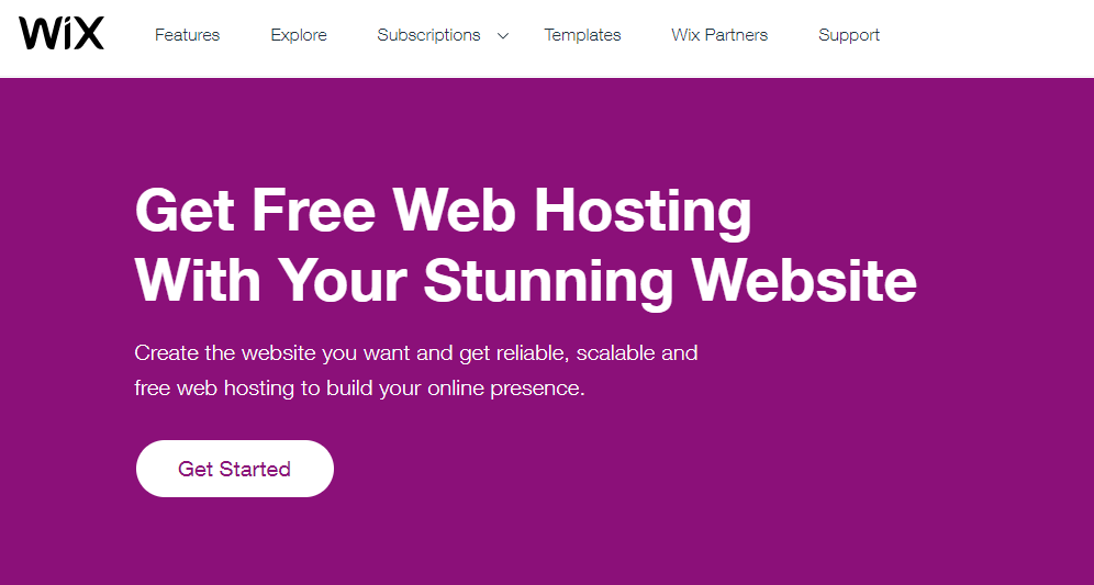Wix Homepage Screenshot (Free Hosting Plans) Example and Explainer