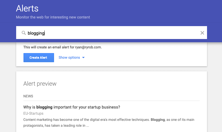 Google Alert About Blogging (Screenshot)