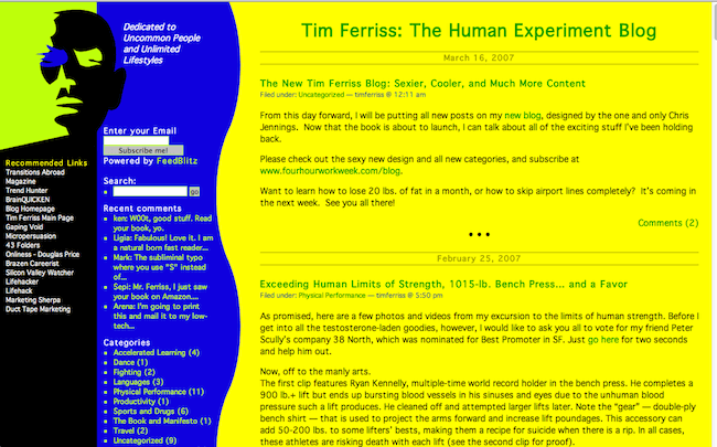 History of Blogging What Tim Ferriss' Blog Looked Like