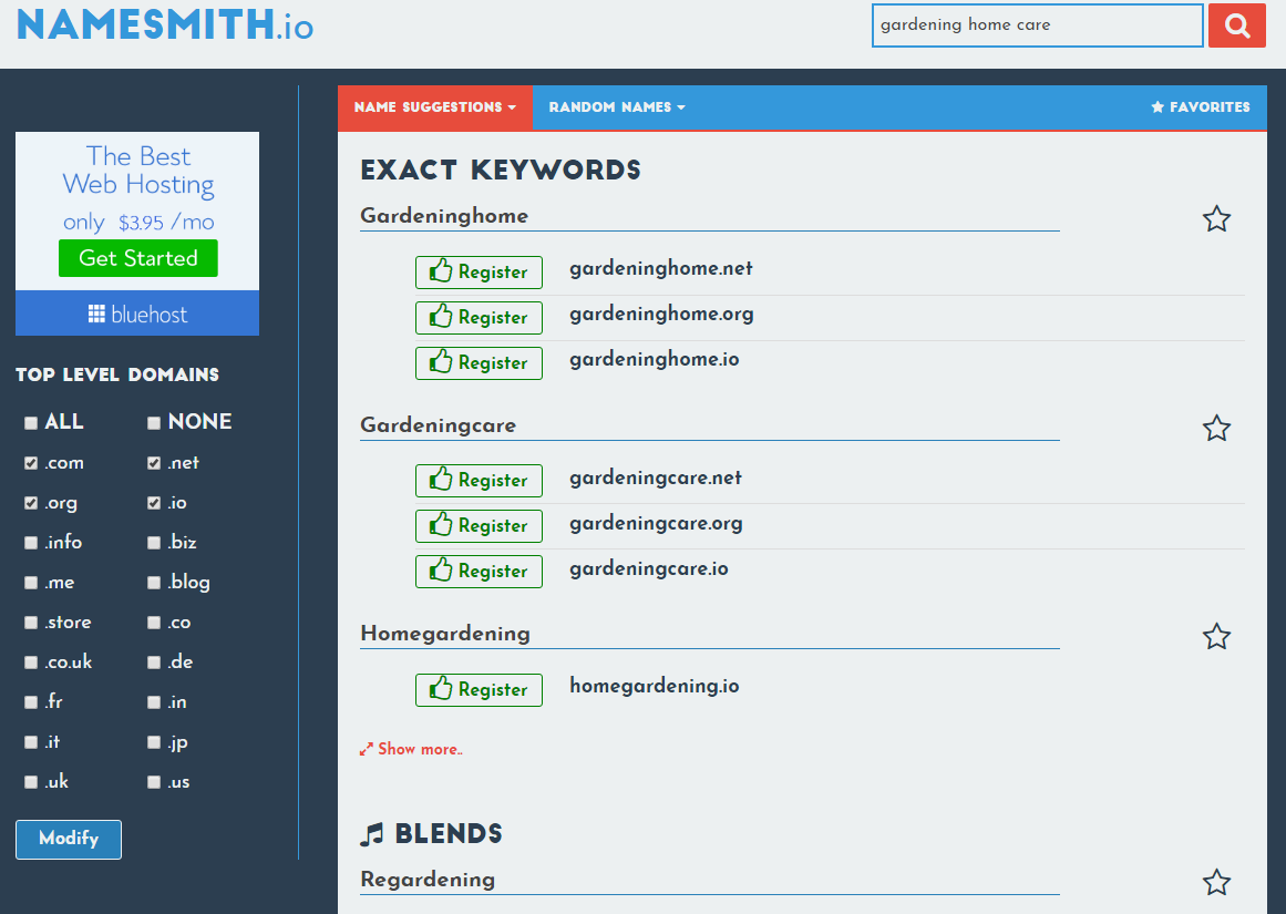 Name Smith Domain Name Generator Tool Screenshot