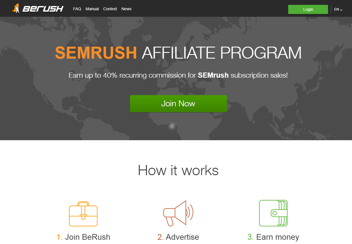 SEMRush Affiliate Program Landing Page (Screenshot)