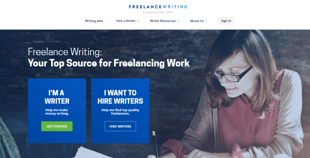 Freelance Writing Homepage Screenshot