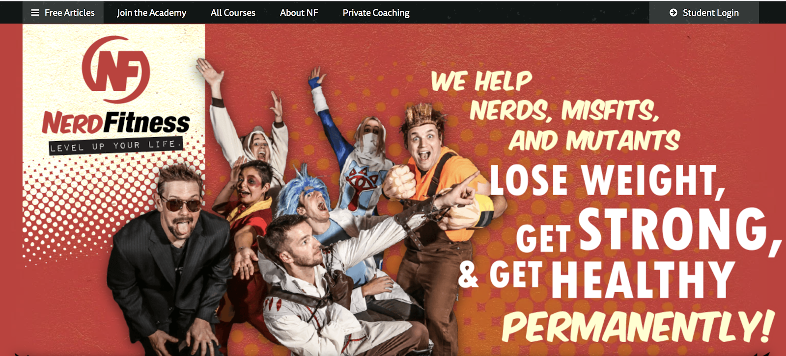 Nerd Fitness Homepage Screenshot (Niche Example)