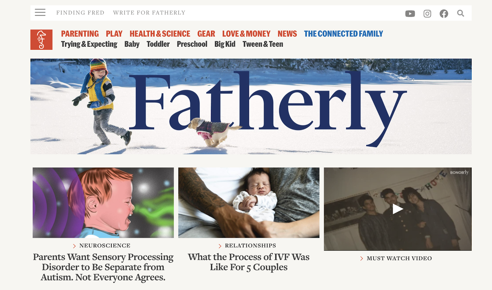 Fatherly Homepage Screenshot (Parenting Blog Example)