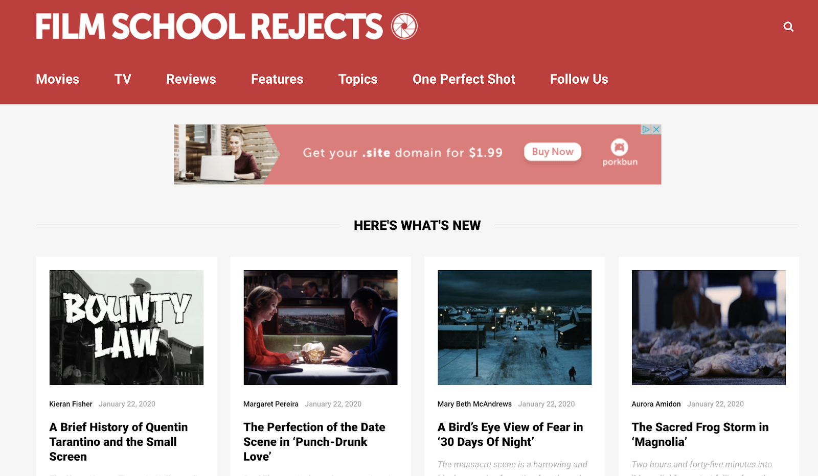Film School Rejects (Screenshot) and Example of How to Name a Blog Creatively