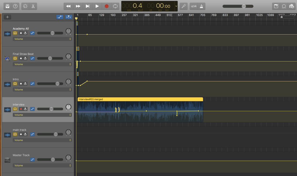 Screenshot of GarageBand Audio Editing for a Podcast