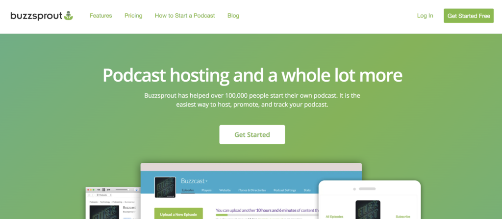 Buzzsprout Podcast Hosting (Homepage Screenshot)