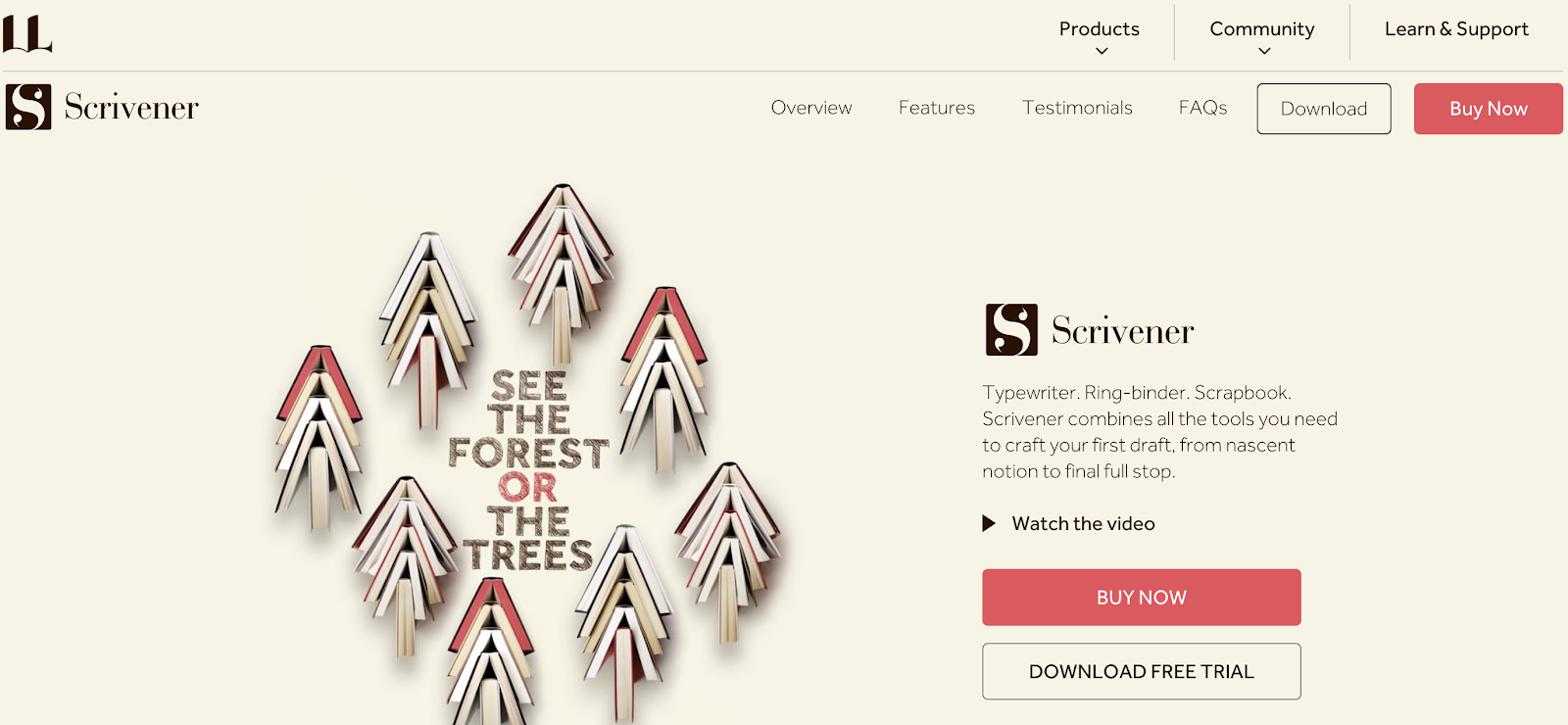 Scrivener Homepage Screenshot (eBook Designer Tool)