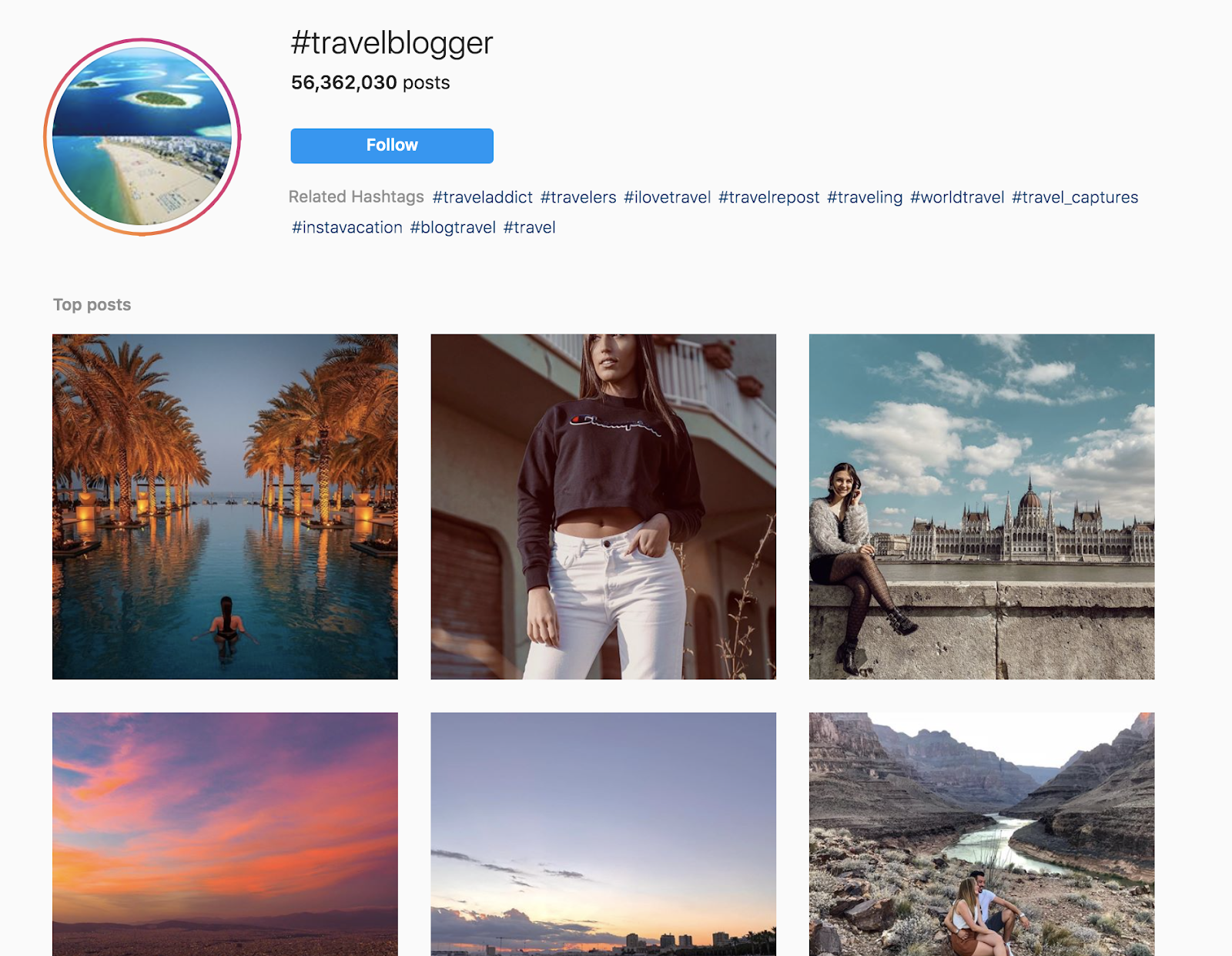 Using Instagram to Find Your Target Audience for Your Blog (Travel Blogging Screenshot)