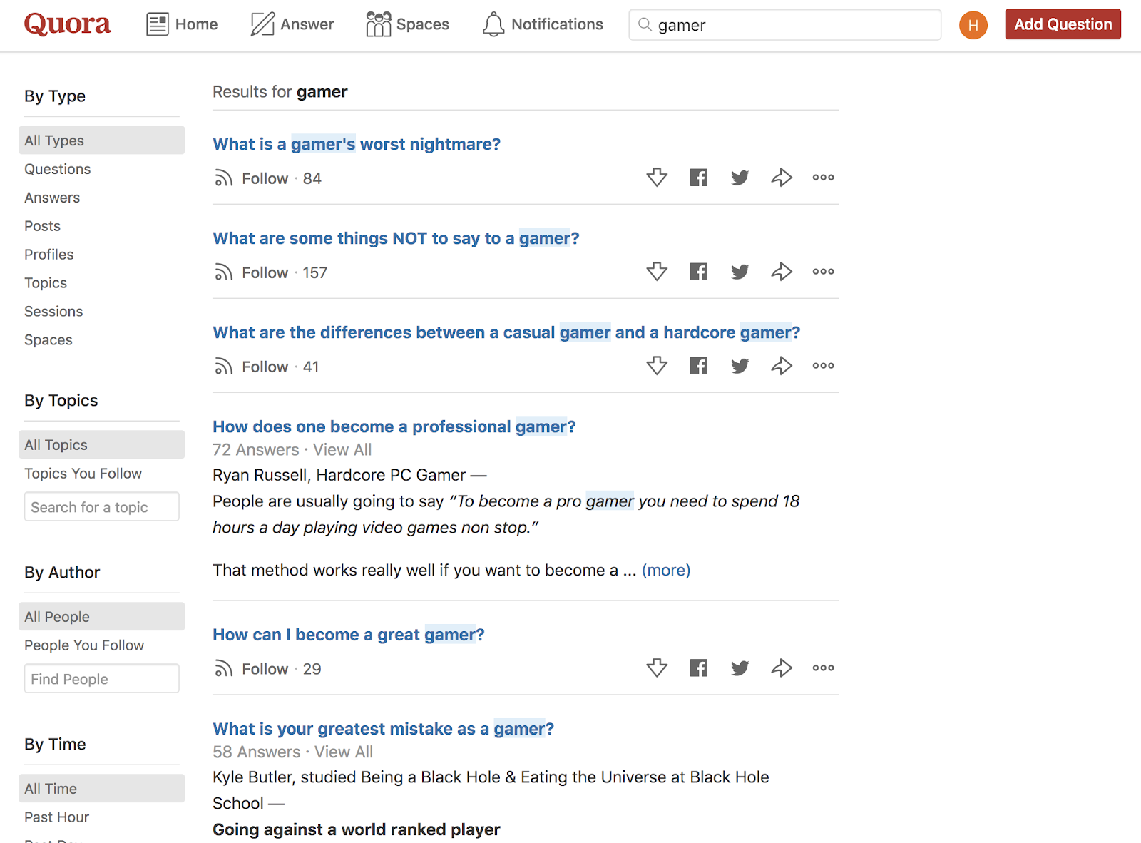 Example of Quora Search to Find Topics Your Target Audience Cares About (Screenshot)