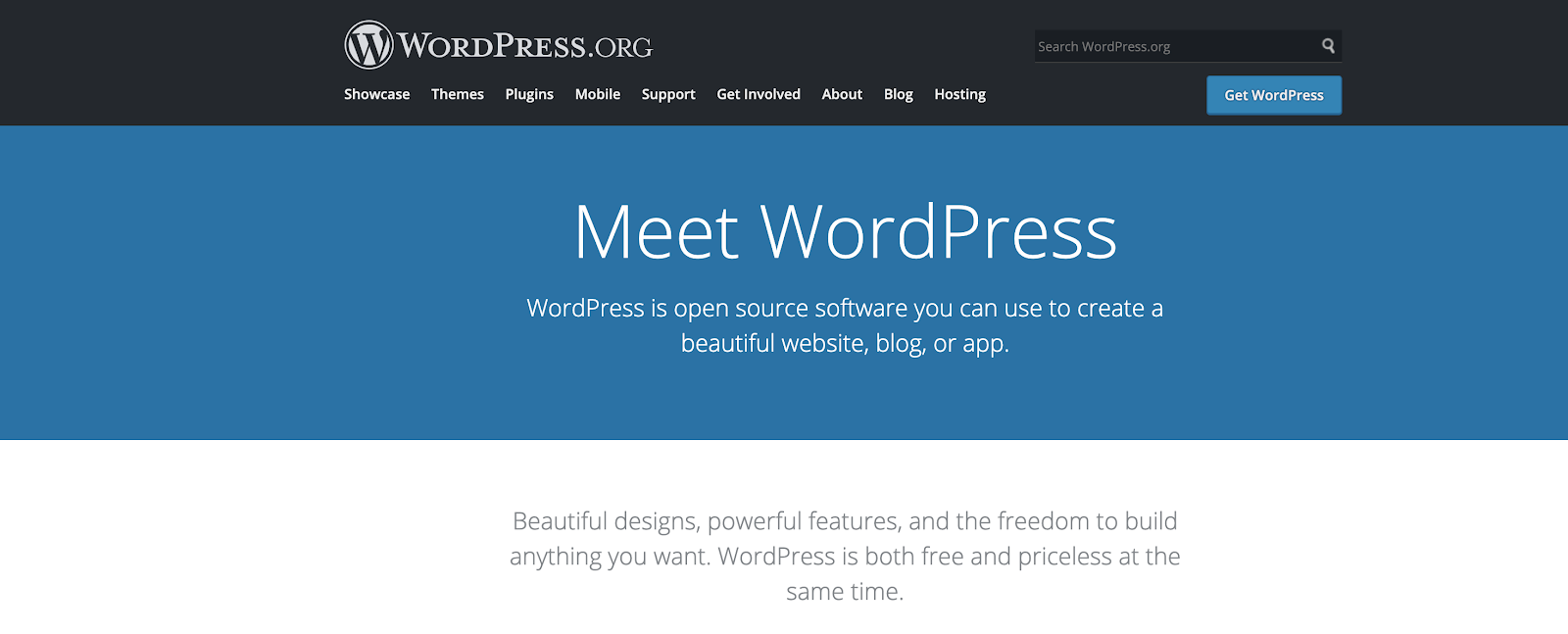 Self-Hosted WordPress (Blogging Platforms Example) Homepage Screenshot