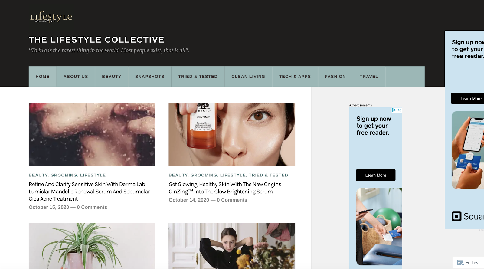 The Lifestyle Collective Example of a WordPress.com Powered Blog (Screenshot)