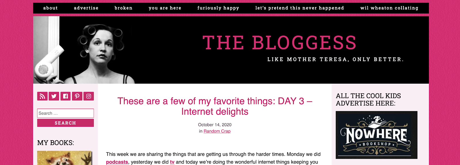 The Bloggess Homepage Screenshot (Example of WordPress Blog)