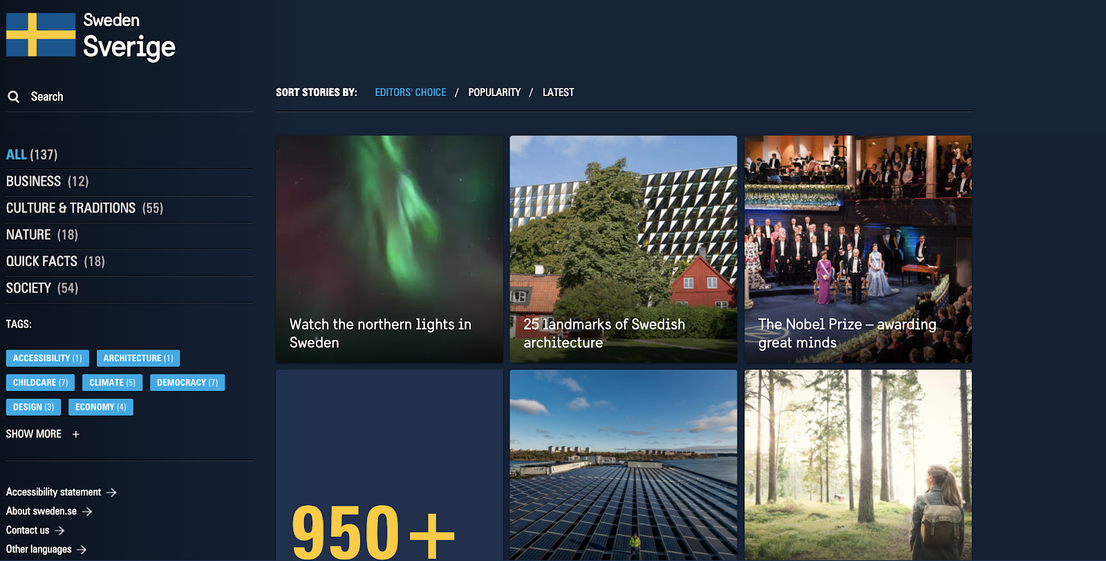 Sweden's Official Website Powered on WordPress (Screenshot)