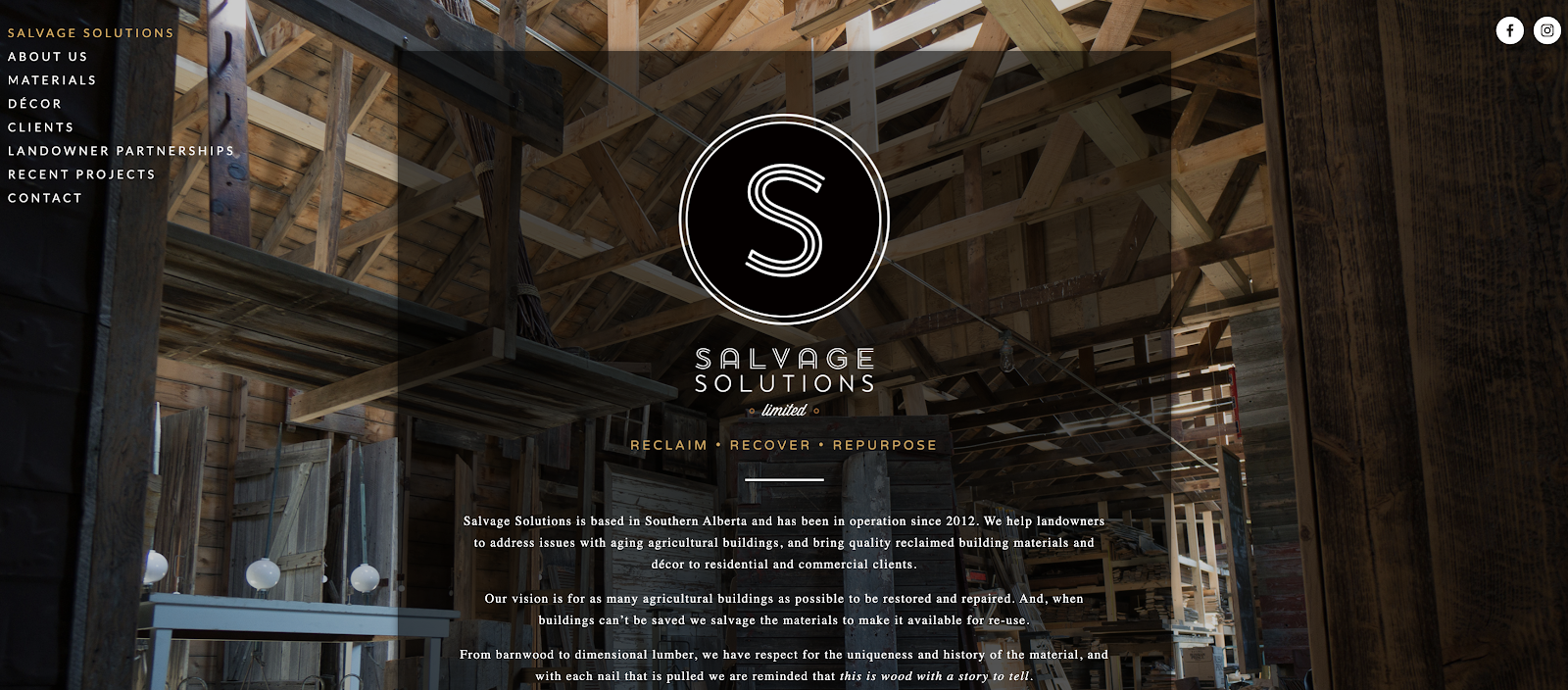 Salvage Solutions Squarespace-Powered Blog (Screenshot Example)