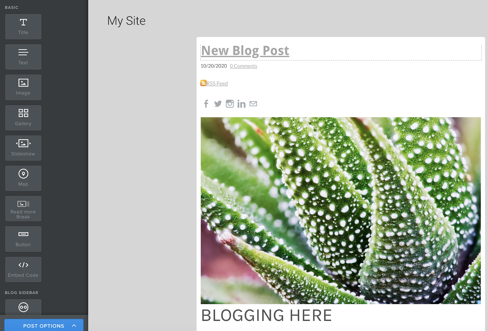 Adding a New Post in Weebly (Screenshot)