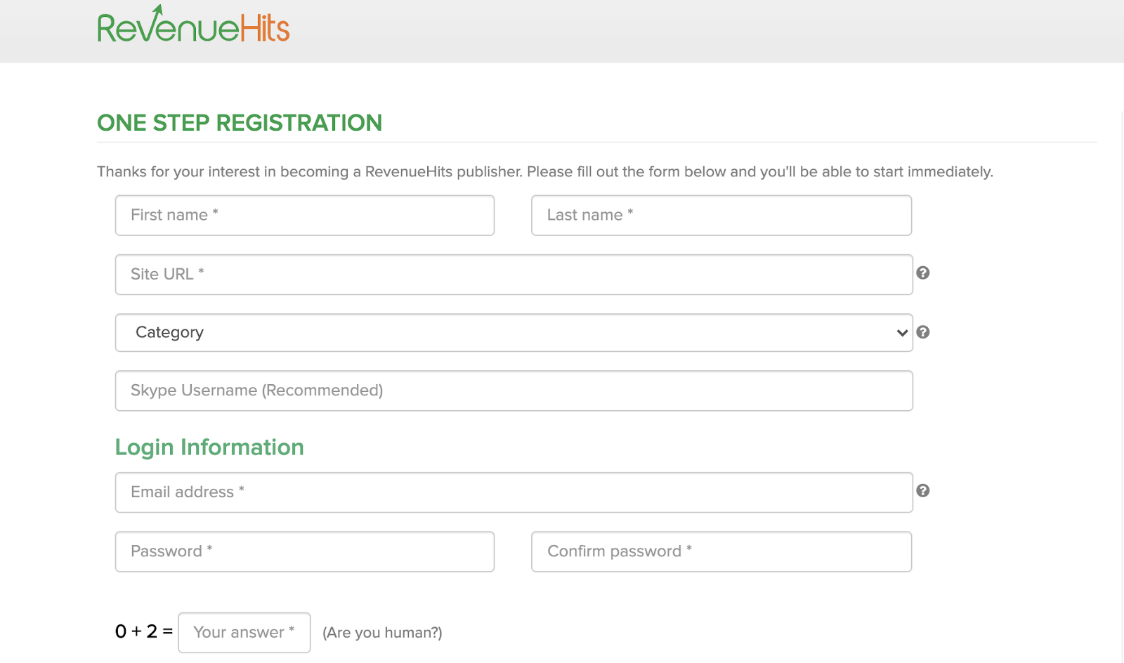 Registration Process for RevenueHits