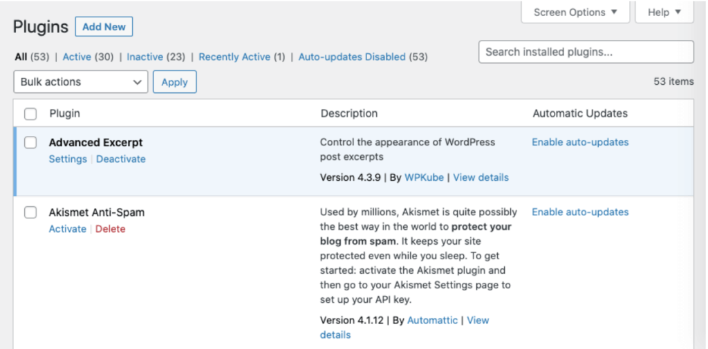 Example of Updating a WordPress Plugin (Screenshot)