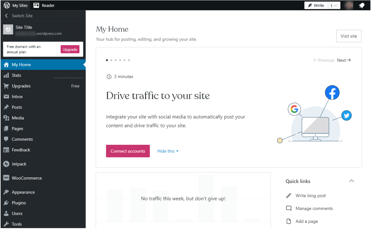 WordPress Hosted My Homepage Dashboard (Screenshot)