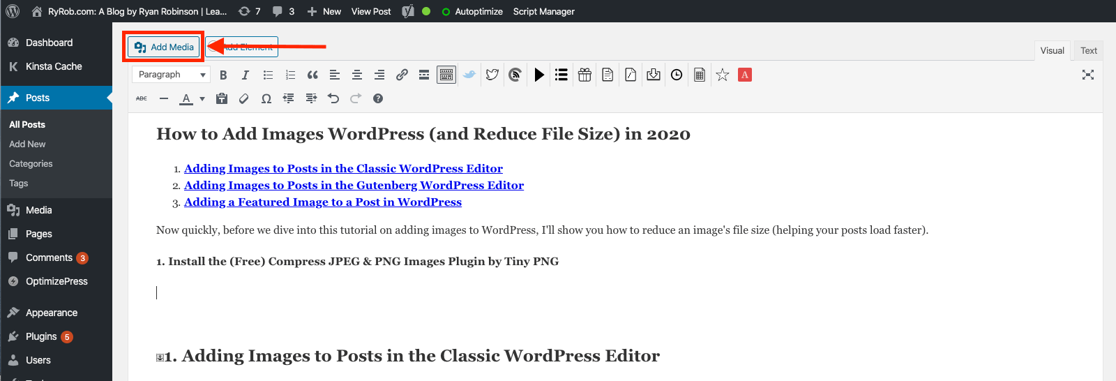 Screenshot of Add Media Button (Classic WordPress Editor)